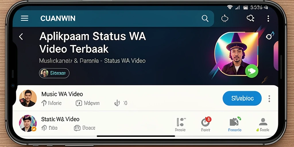 Tampilan antarmuka CUANWIN dengan berbagai pilihan Status WA Video.