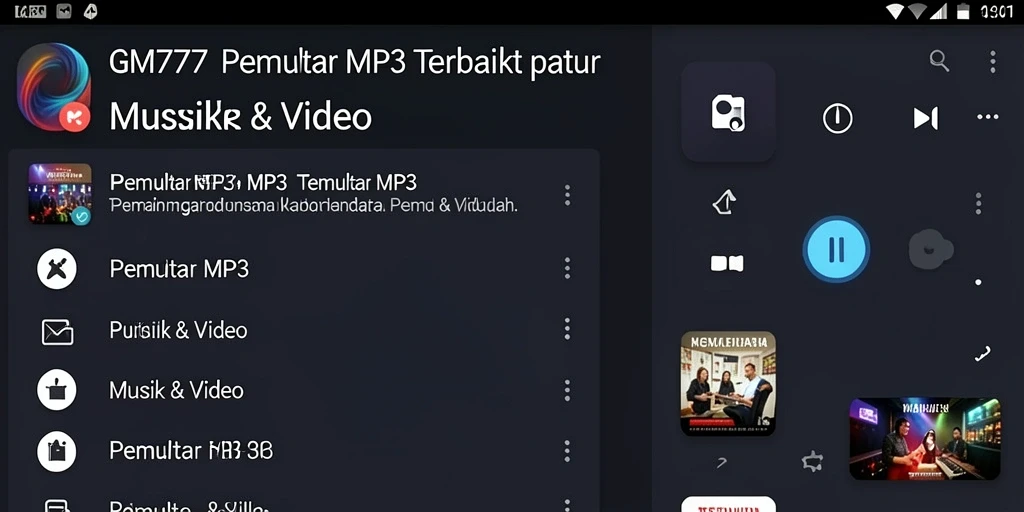 Antarmuka aplikasi GM777 untuk Pemutar MP3 yang menarik.