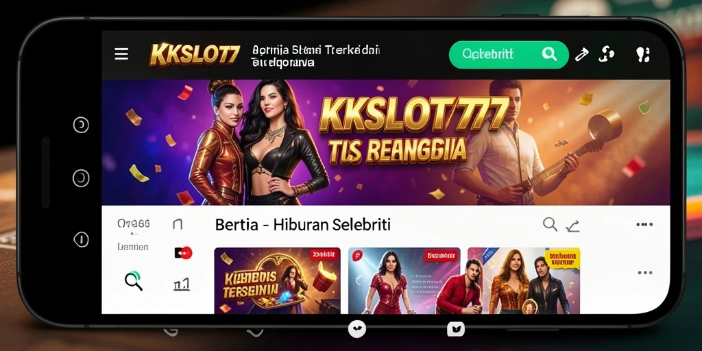 Antarmuka aplikasi KKSLOT777 menampilkan berbagai berita selebriti terkini.