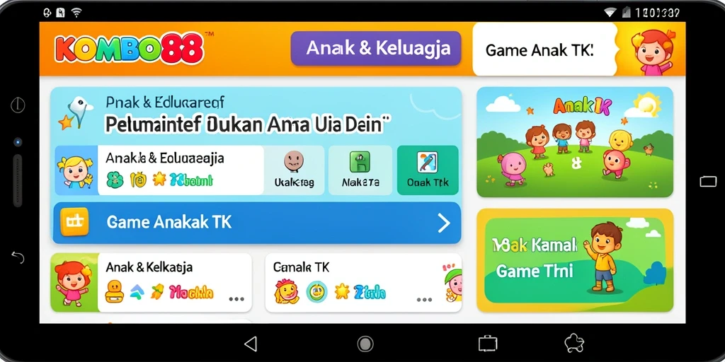 Antarmuka aplikasi KOMBO88 yang menarik dan edukatif untuk anak.