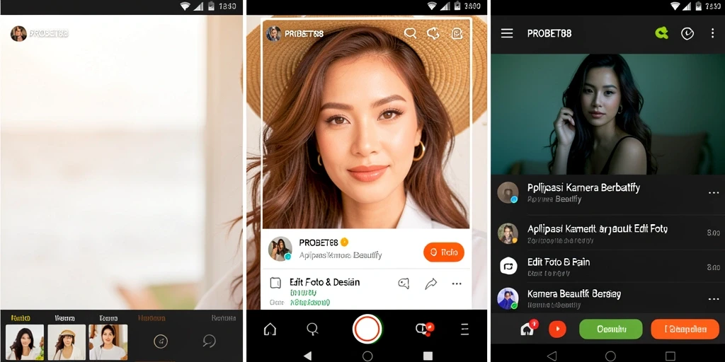 Screenshot aplikasi PROBET88 menampilkan antarmuka editing foto yang menarik.