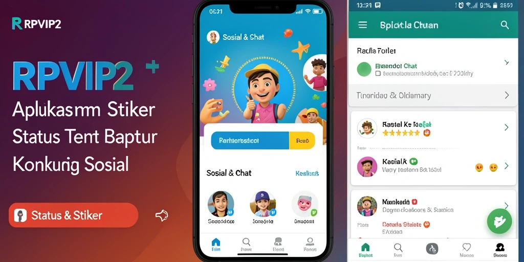 Antarmuka RPVIP2 menampilkan koleksi stiker dan status menarik.