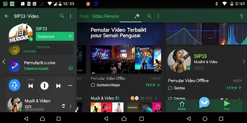 Antarmuka aplikasi SIP33 yang bersih dan fungsional untuk pemutar video offline.