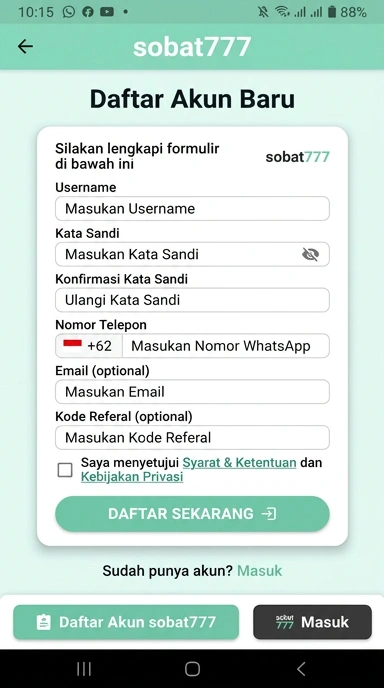 Cara Mudah Registrasi Akun Baru Sobat777 untuk Pengguna Android